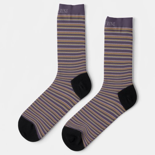 Chaussette Customizable Dark Plum Purple Grey Stripes (Gauche)