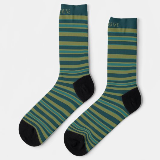 Chaussette Customizable Light Dark Yellow Green Stripes  (Gauche)
