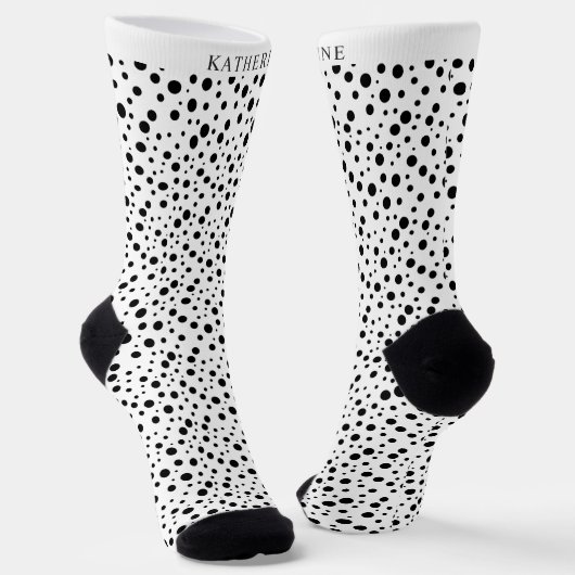 Chaussette Customizable White and Black Polka Dot Design (Angulaire)