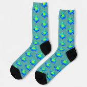 Chaussette Cute 8 bits Pixel Art Poisson Turquoise Green Moti (Gauche)