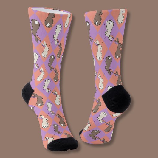 Chaussette Cute Bunny Rabbit Pink and Purple Pastel Argyle 