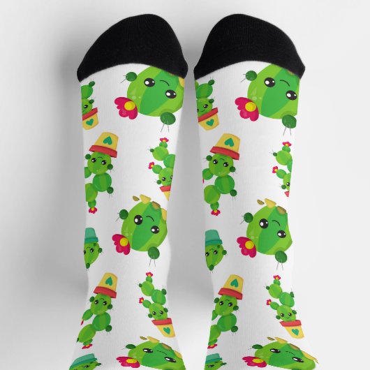 Chaussette Cute Cactus, Green Cactus, Motif Cactus (Haut)