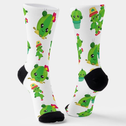 Chaussette Cute Cactus, Green Cactus, Motif Cactus (Angulaire)