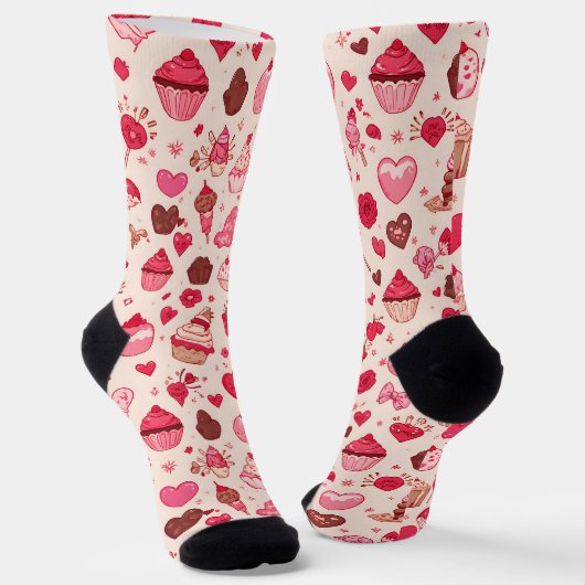 Chaussette Cute Candy & Sweets Valentine Seamless Pattern  (Angulaire)