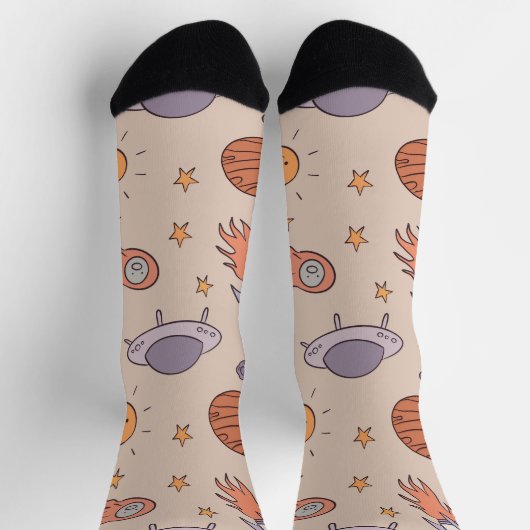 Chaussette Cute Cartoon Outer Space Seamless Pattern Design (Haut)