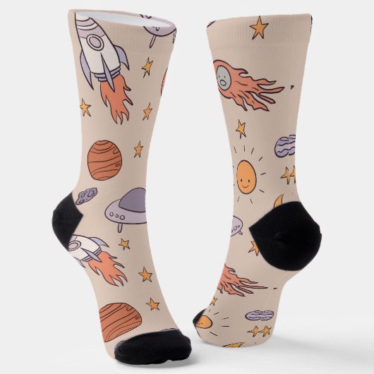 Chaussette Cute Cartoon Outer Space Seamless Pattern Design (Angulaire)