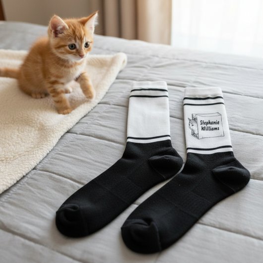 Chaussette Cute Cat in a Paper Bag Crew Socks with Name