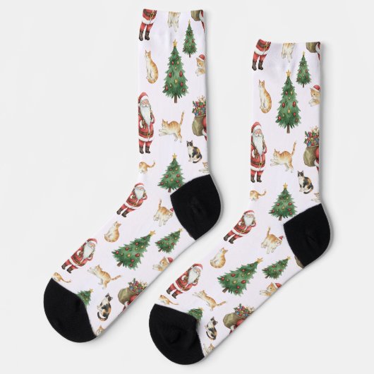 Chaussette Cute Cats and Christmas Trees Pattern Socks (Gauche)