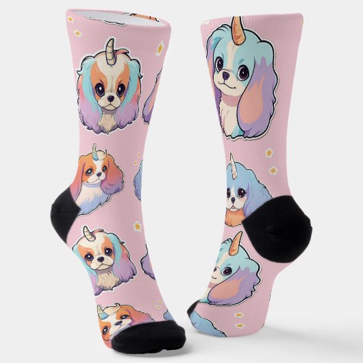 Chaussette Cute Cavalier King Charles Unicorn Pastel rose (Angulaire)