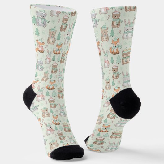 Chaussette Cute Christmas Animals Seamless Pattern (Angulaire)