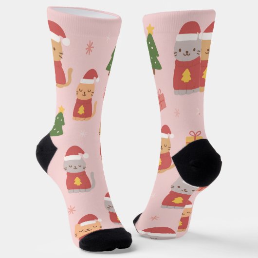 Chaussette Cute Christmas Cats Pattern – Pink Holiday Design (Angulaire)