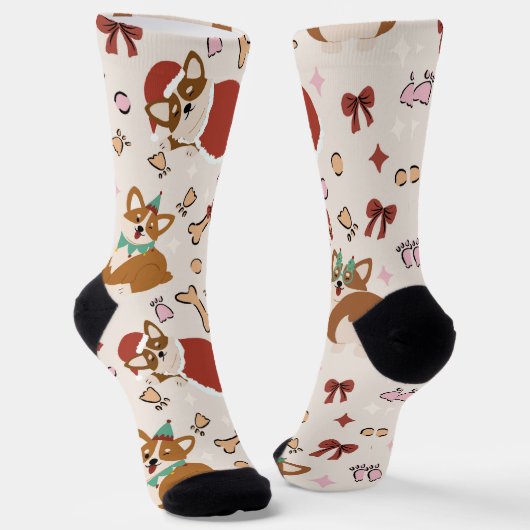 Chaussette Cute Corgi Christmas Holiday Seamless Pattern (Angulaire)