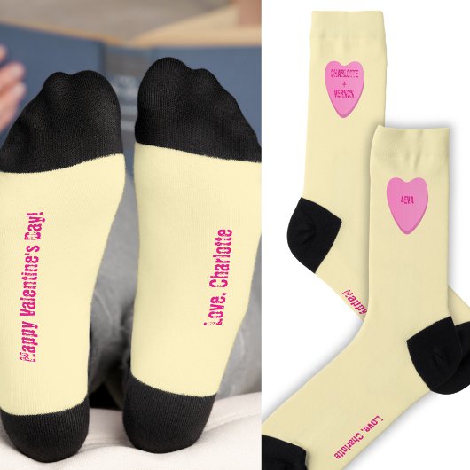 Chaussette Cute Custom Candy Coeur Saint-Valentin Jaune rose