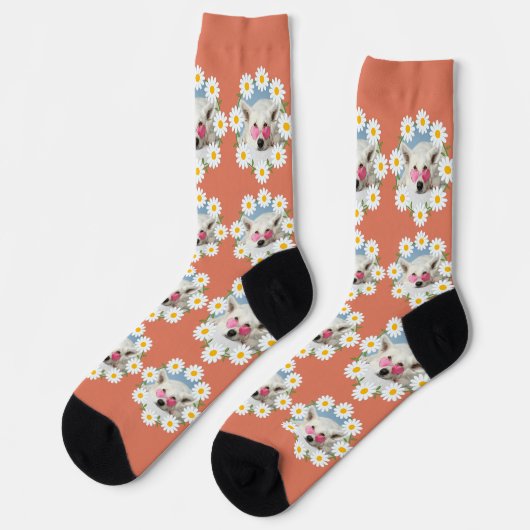 Chaussette Cute Daisies Custom Photo Pet Dog Lover Pink  (Gauche)