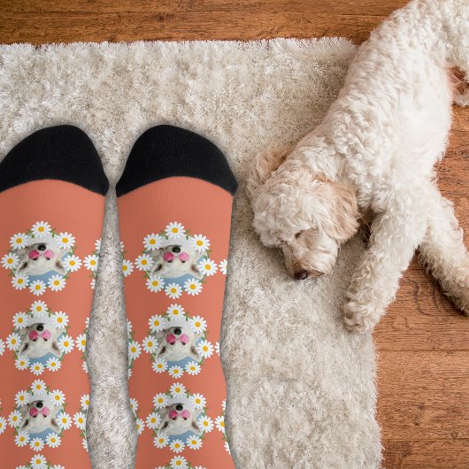Chaussette Cute Daisies Custom Photo Pet Dog Lover Pink