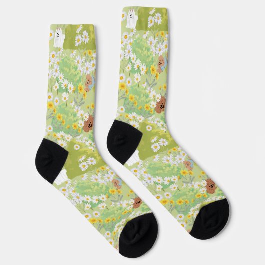 Chaussette Cute Dogs With Daisy Flowers Seamless Pattern (Droite)