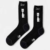 Chaussette Cute drôle Chat et pattes blanches sur noir (Gauche)