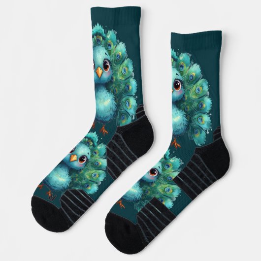 Chaussette Cute Fantasy whimsical Blue Peacock  (Gauche)