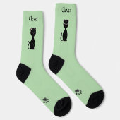 Chaussette Cute Funny Chat noir et pattes sur Vert clair (Droite)