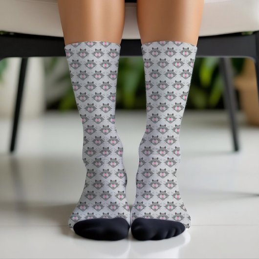 Chaussette Cute Gray Cat Face Pattern