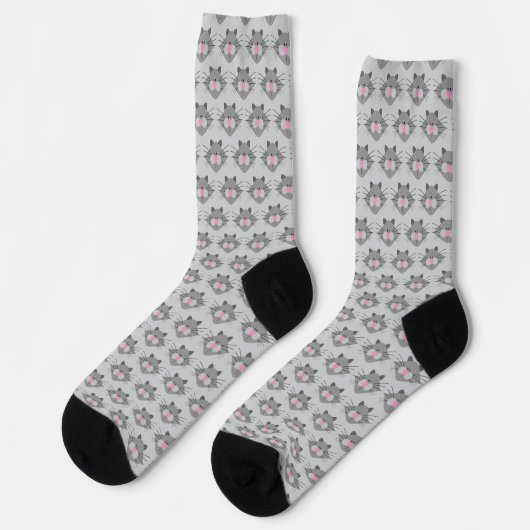 Chaussette Cute Gray Cat Face Pattern (Gauche)