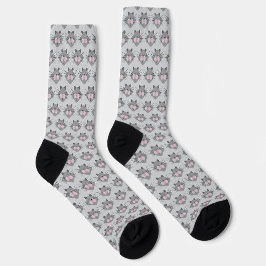 Chaussette Cute Gray Cat Face Pattern (Droite)