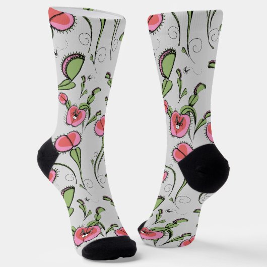 Chaussette Cute Grey & Rose Vénus Flytrap collé sur votre amo (Angulaire)