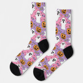 Chaussette Cute Halloween Fantôme et Citrouille (Gauche)