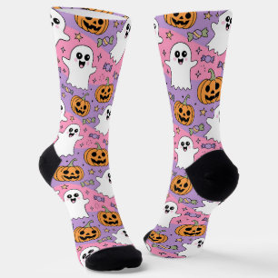 Chaussette Cute Halloween Fantôme et Citrouille
