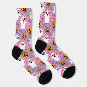 Chaussette Cute Halloween Fantôme et Citrouille (Droite)