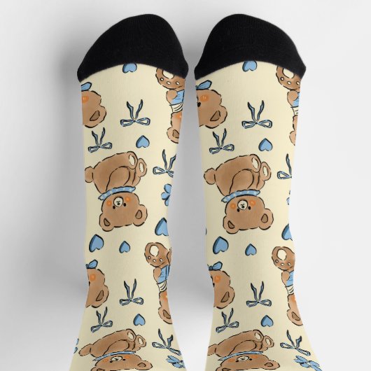 Chaussette Cute Hand-drawn Brown Teddy Bears Seamless Pattern (Haut)