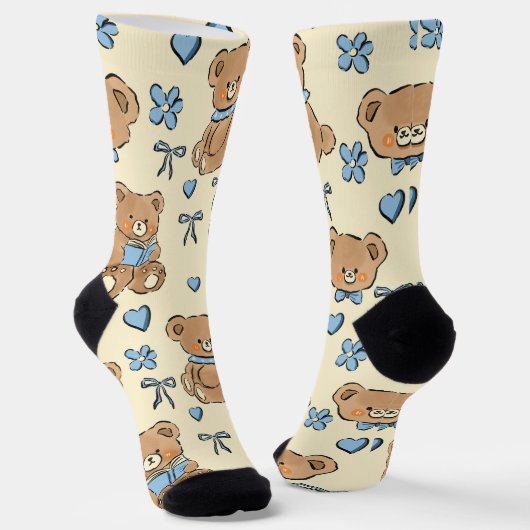 Chaussette Cute Hand-drawn Brown Teddy Bears Seamless Pattern (Angulaire)