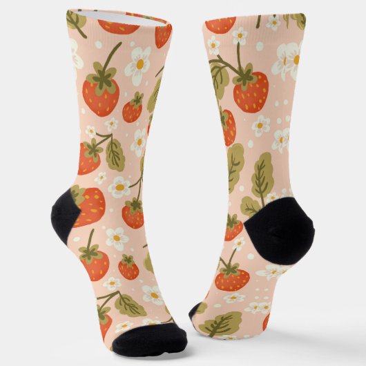 Chaussette Cute Hand-drawn Red Strawberry Seamless Pattern (Angulaire)