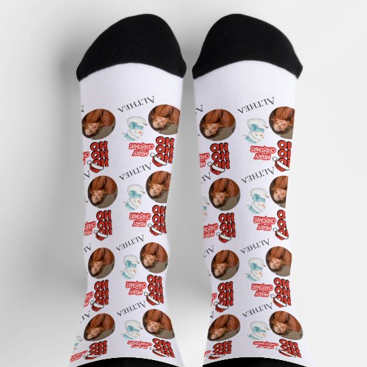 Chaussette Cute Ho Ho Ho Une photo Nom Joyeux Noël (Haut)