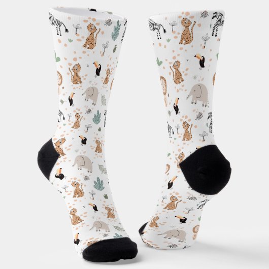 Chaussette Cute Jungle Rainforest Animaux Motif (Angulaire)
