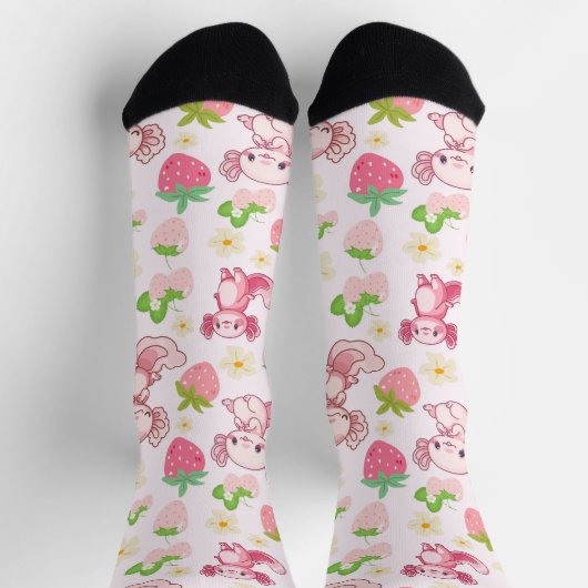 Chaussette Cute Kawaii Axolotl & Strawberry Seamless Pattern (Haut)