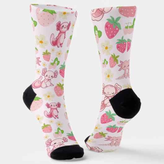 Chaussette Cute Kawaii Axolotl & Strawberry Seamless Pattern (Angulaire)