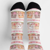 Chaussette Cute Kawaii Kittens Pastel Floral (Haut)