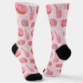 Chaussette Cute Kawaii Pink Aesthetic Foods Seamless Pattern (Angulaire)