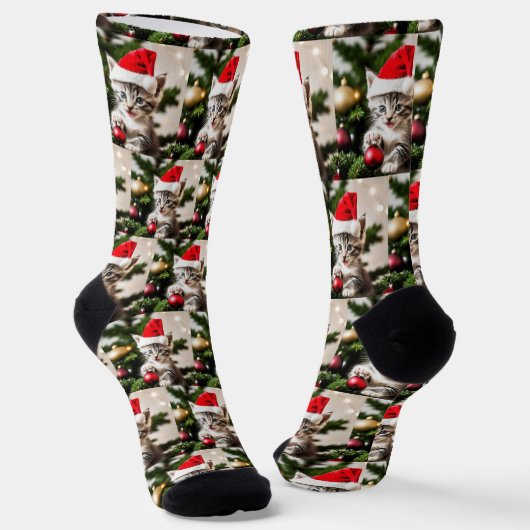 Chaussette Cute Kitten jouant avec le chat de Noël Tree (Angulaire)