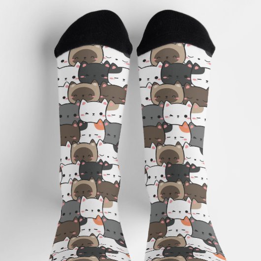 Chaussette Cute Kitten Visages colorés Motif d'illustration (Haut)