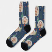 Chaussette Cute Navy Blue Funny Christmas Photo Holiday (Gauche)