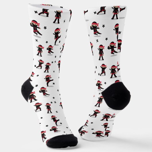 Chaussette Cute Ninja Motif noir et rouge (Angulaire)
