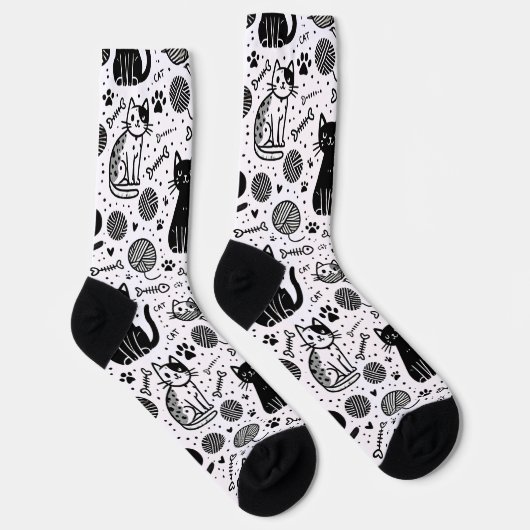 Chaussette Cute noir et blanc Chat Chaussettes Motif minimali (Droite)
