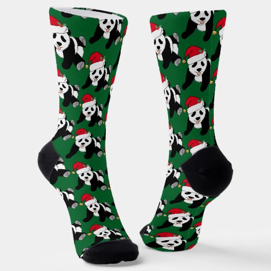 Chaussette Cute ours Panda à Santa Hat Noël vert (Angulaire)