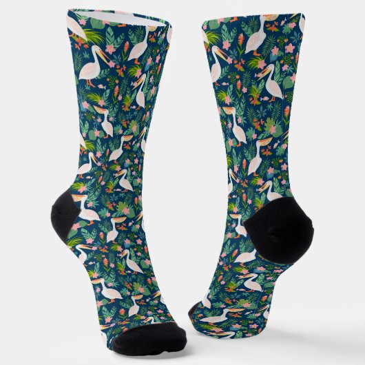 Chaussette Cute pélicans coloré fleurs tropicales motif (Angulaire)