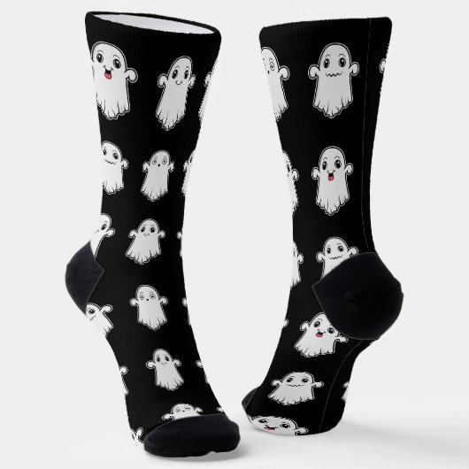 Chaussette Cute Petits Fantômes Motif Halloween noir blanc (Angulaire)