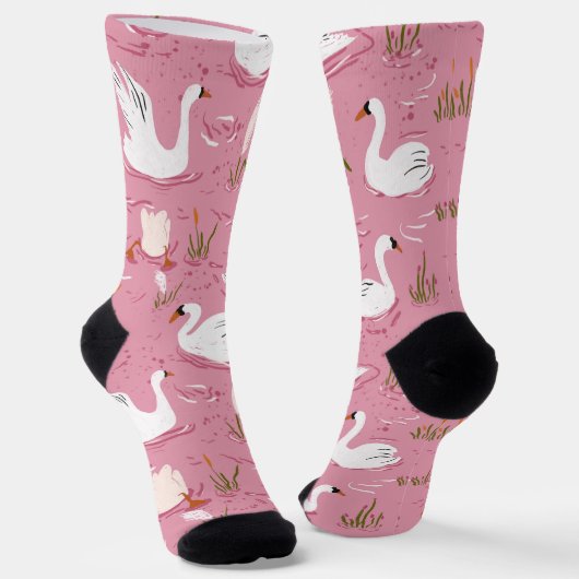 Chaussette Cute Pink Swan Seamless Pattern (Angulaire)