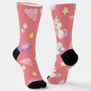 Chaussette Cute rose douce licorne arc-en-ciel Motif