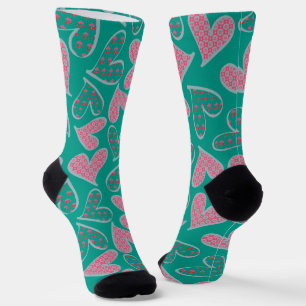 Chaussette Cute rose et Turquoise Floral Hearts Motif